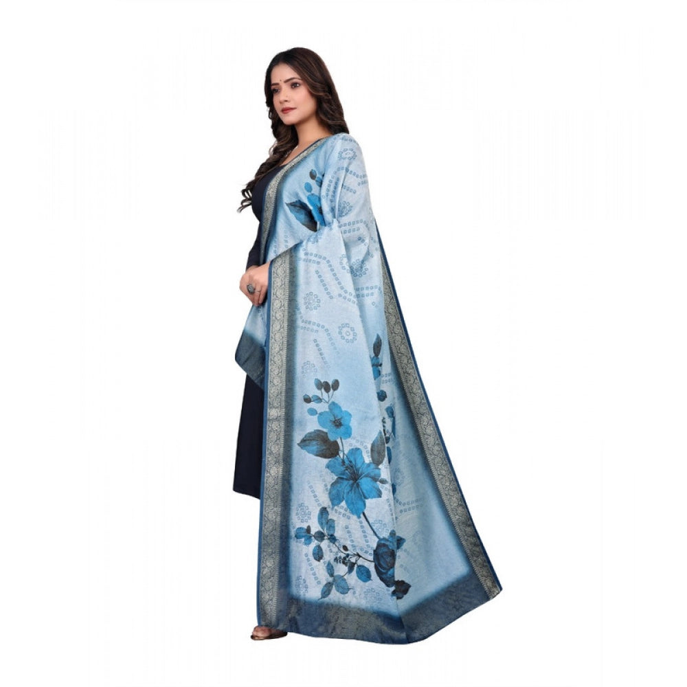 Women's chanderi silk Printed Dupatta (Blue, Length: 2 Mtr) - VANSHELLE