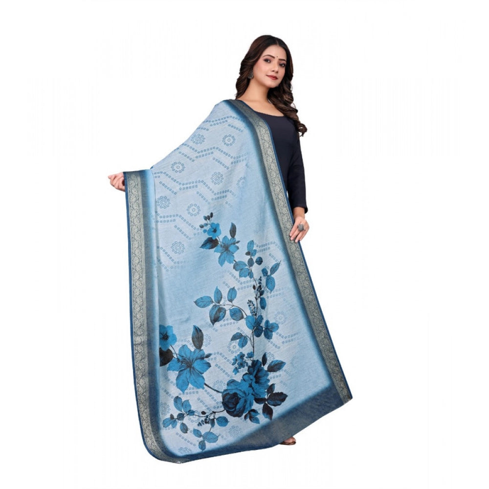 Women's chanderi silk Printed Dupatta (Blue, Length: 2 Mtr) - VANSHELLE