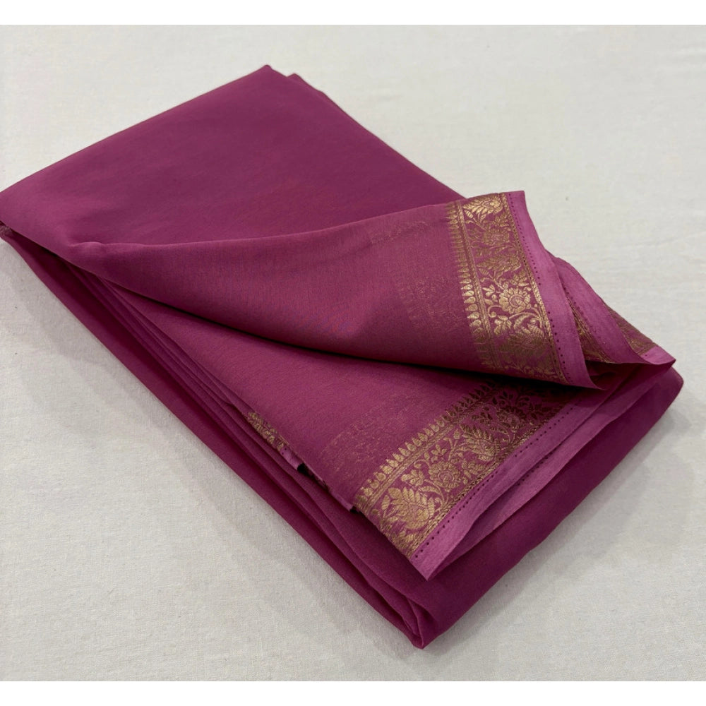 Women'S Crepe Chit Pallu Solid Saree With Unstitched Blouse 5.
