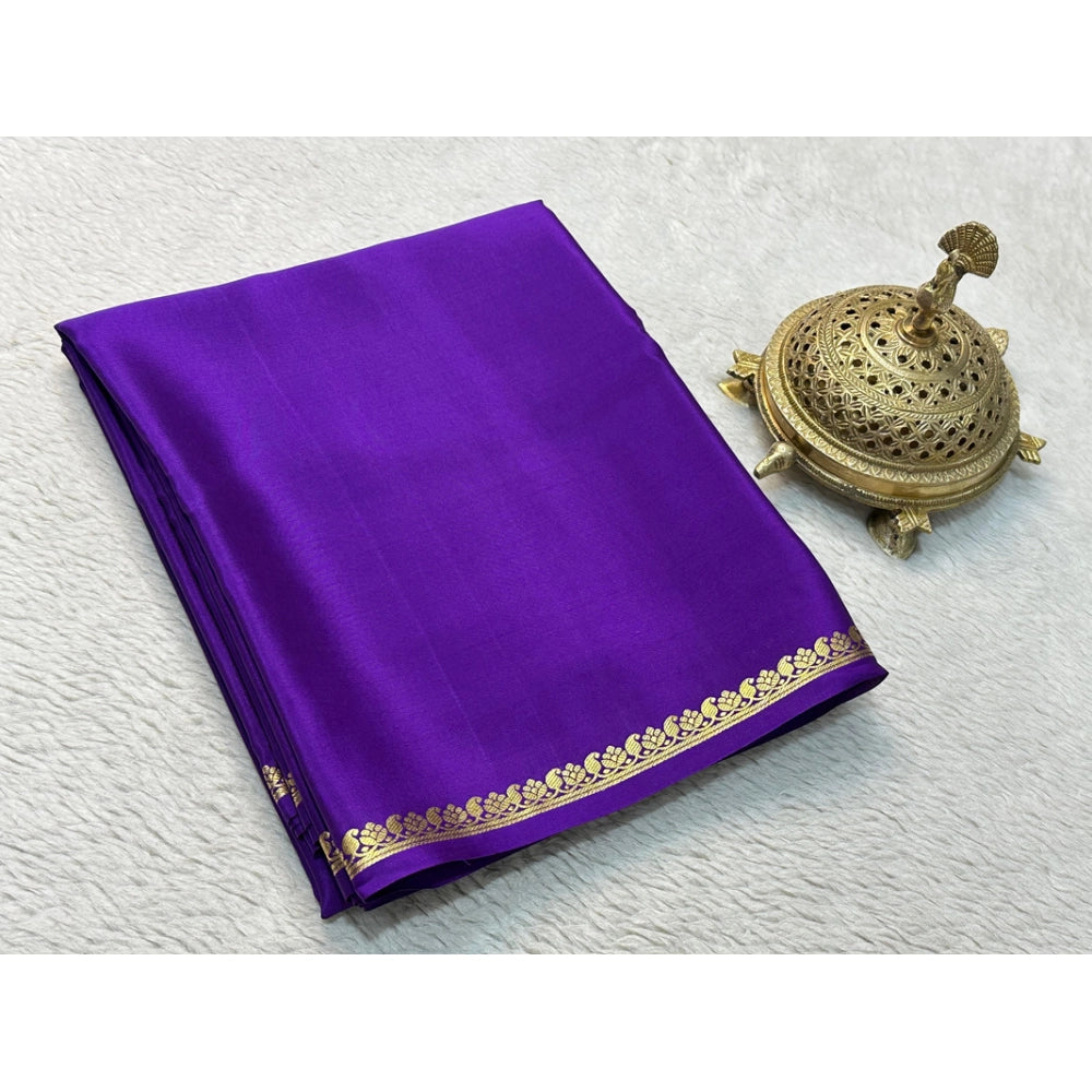 Women's Crepe Chit Pallu Solid Saree With Unstitched Blouse 5.5Mtr (Purple) - VANSHELLE
