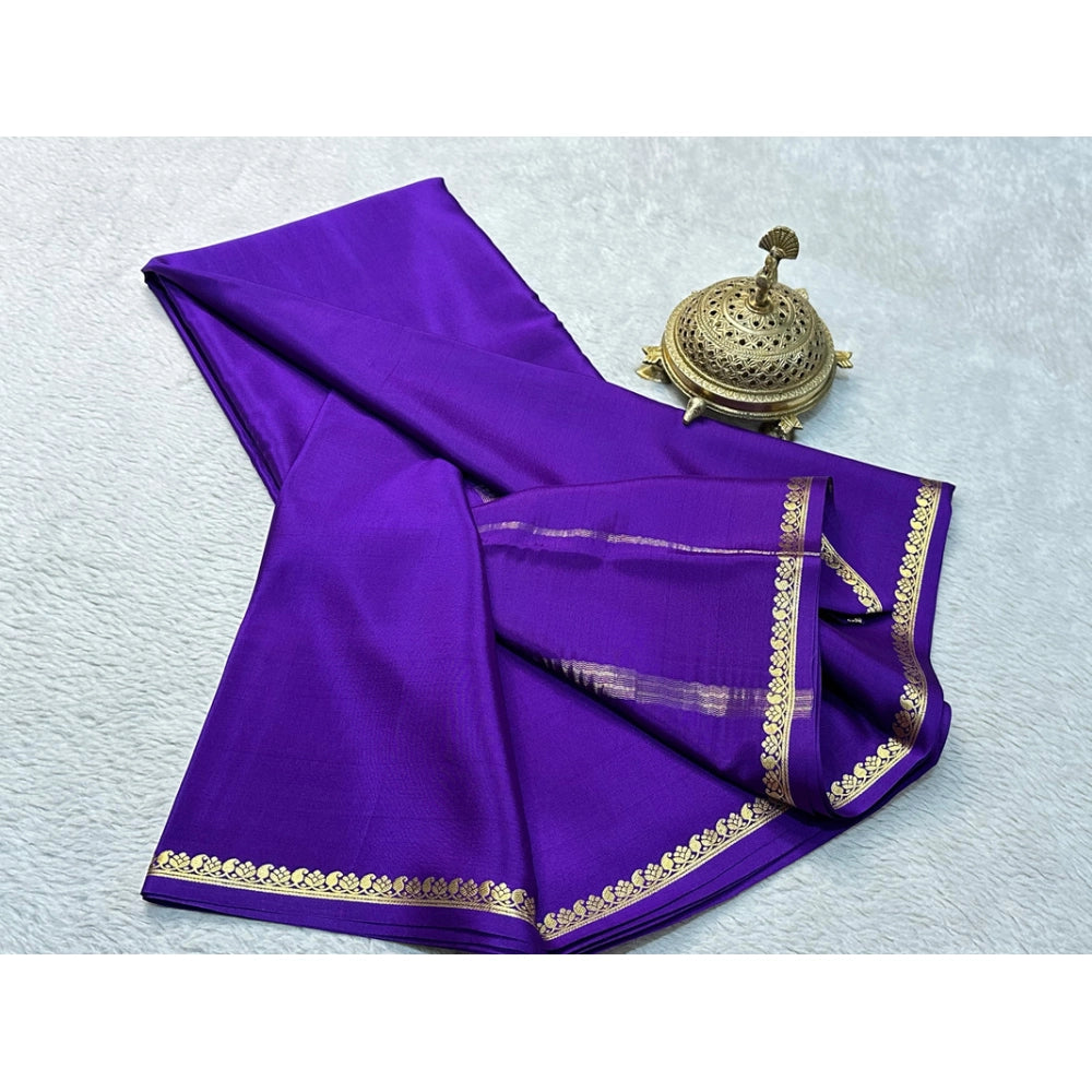 Women's Crepe Chit Pallu Solid Saree With Unstitched Blouse 5.5Mtr (Purple) - VANSHELLE