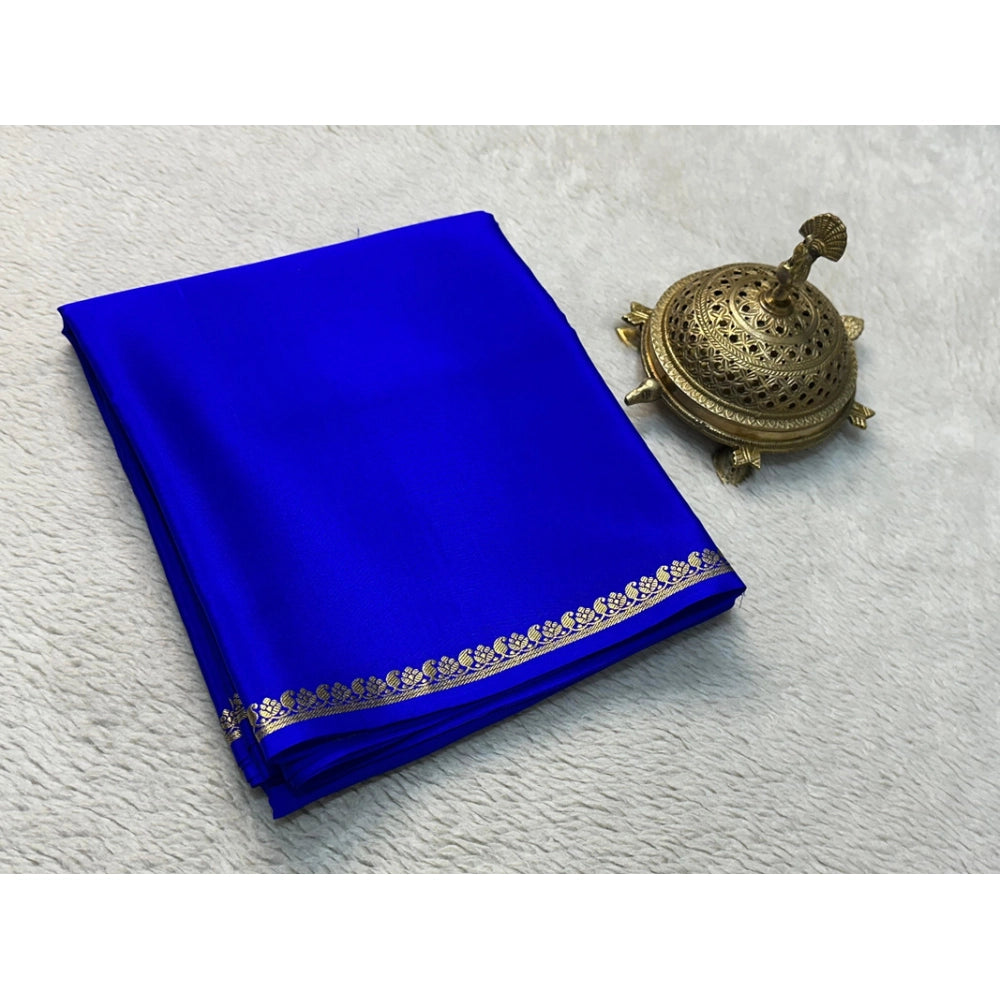 Women's Crepe Chit Pallu Solid Saree With Unstitched Blouse 5.5Mtr (Blue) - VANSHELLE