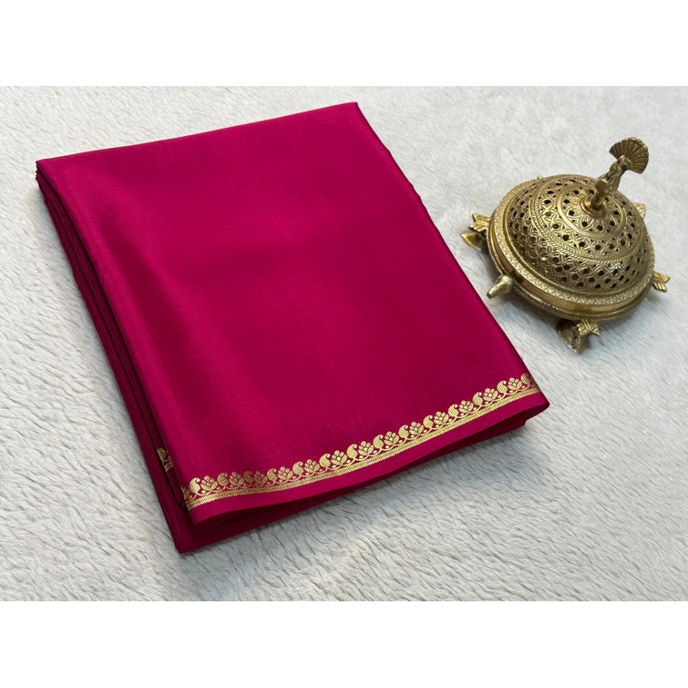 Women's Crepe Chit Pallu Solid Saree With Unstitched Blouse 5.5Mtr (Pink) - VANSHELLE