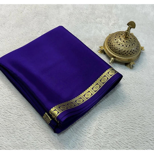 Women's Crepe Chit Pallu Solid Saree With Unstitched Blouse 5.5Mtr (Dark Purple) - VANSHELLE