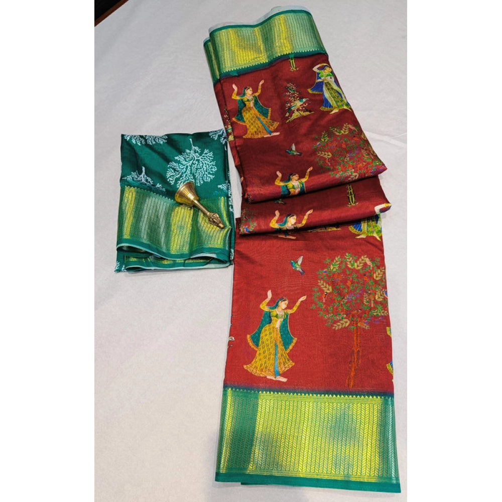 Women'S Digital Dolla Silk Printed Saree With Unstitched Blous