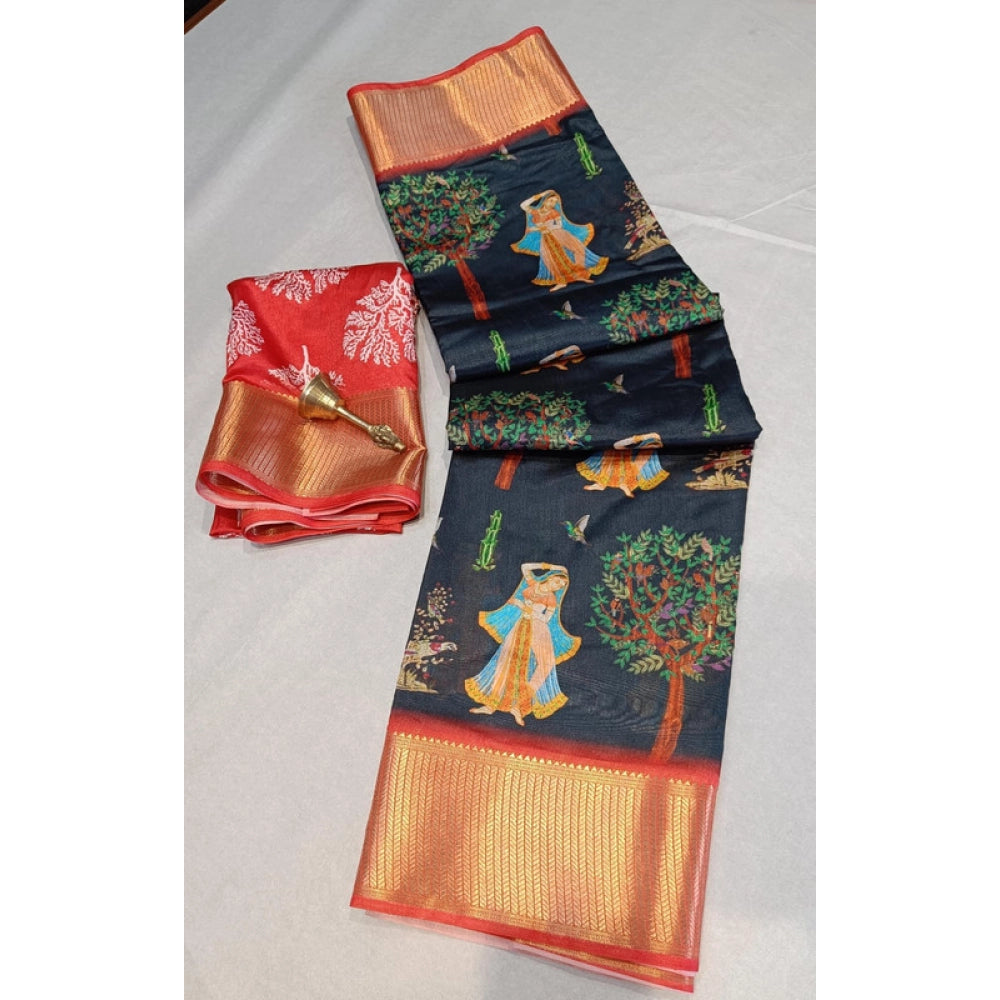 Women'S Digital Dolla Silk Printed Saree With Unstitched Blous