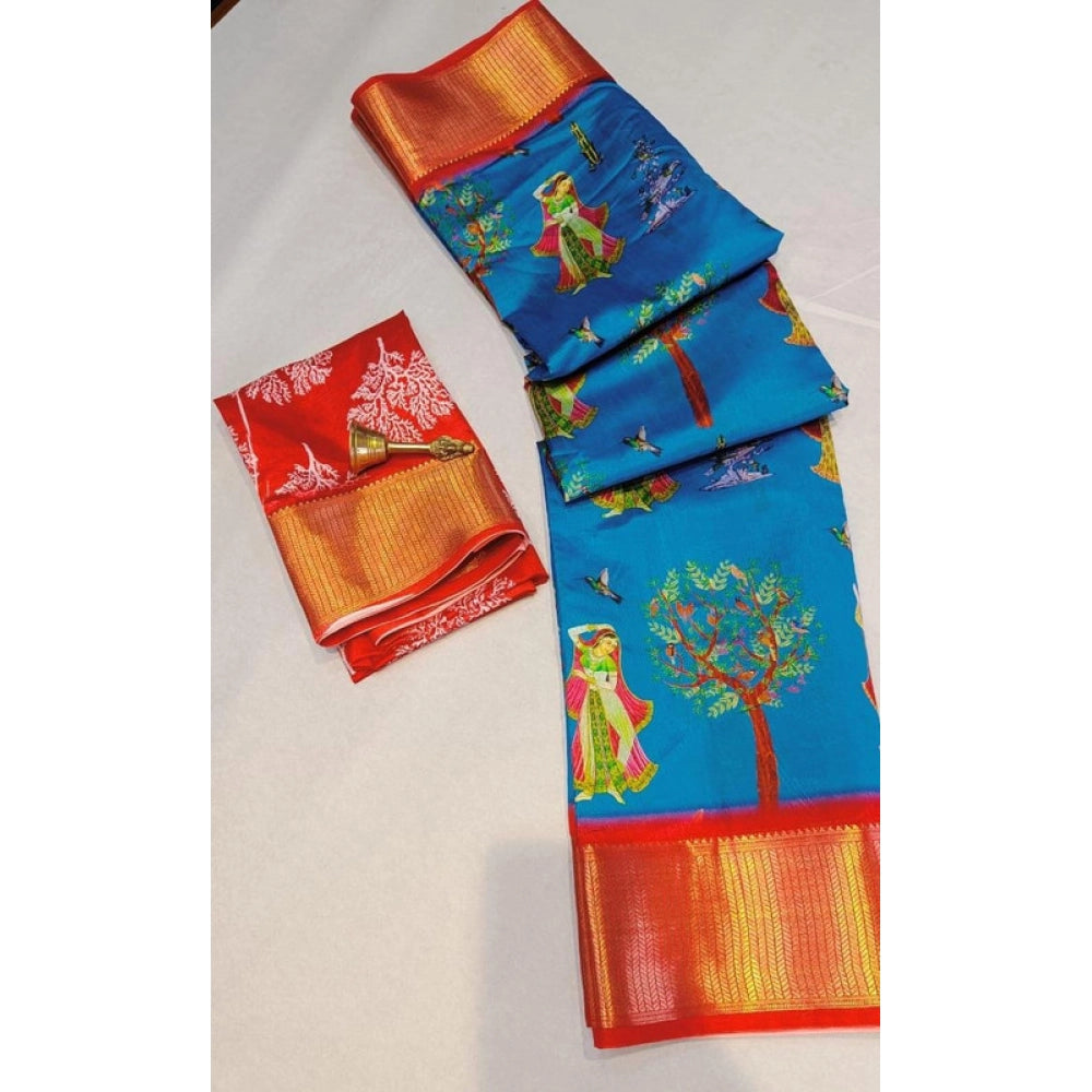 Women'S Digital Dolla Silk Printed Saree With Unstitched Blous