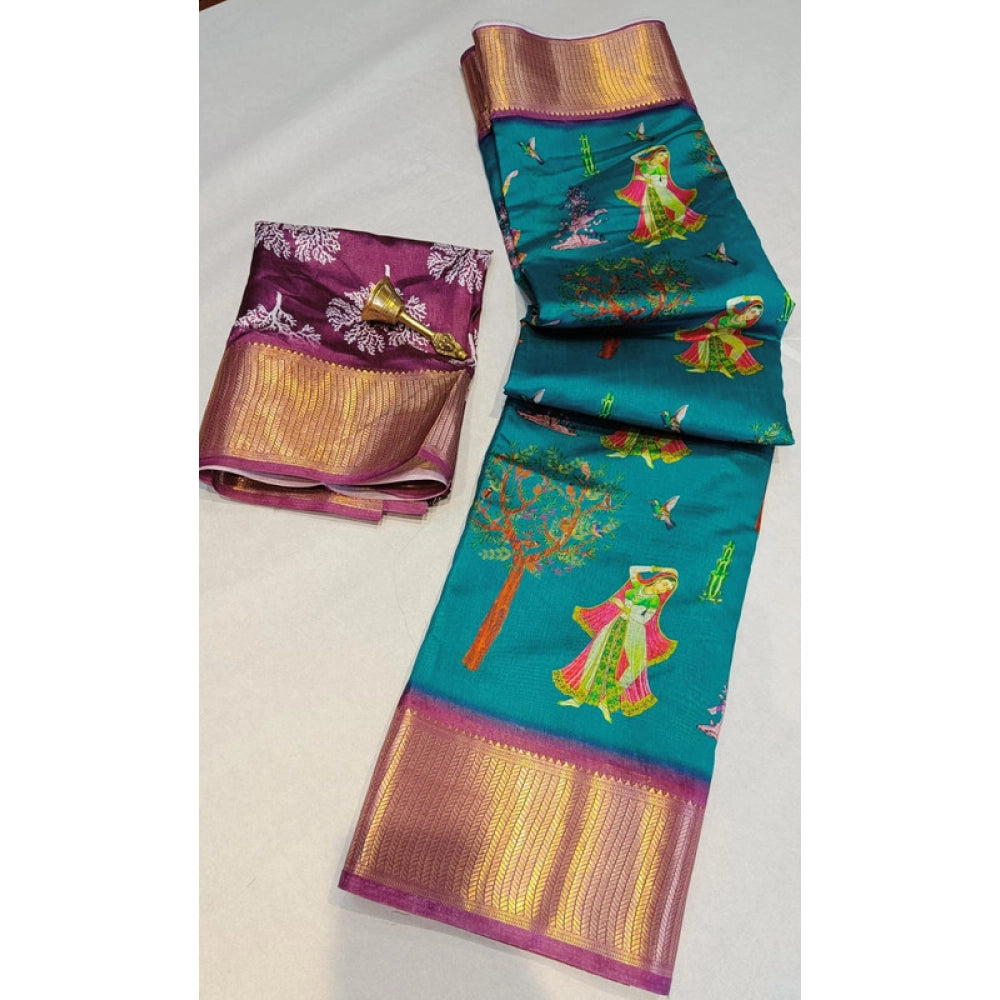 Women'S Digital Dolla Silk Printed Saree With Unstitched Blous