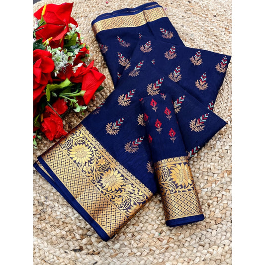Women's Digital Dolla Silk Printed Saree With Unstitched Blouse 5.5Mtr (Blue) - VANSHELLE