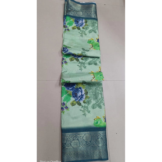 Women's Digital Dolla Silk Printed Saree With Unstitched Blouse 5.5Mtr (Green) - VANSHELLE