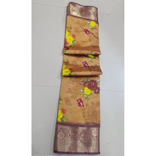 Women's Digital Dolla Silk Printed Saree With Unstitched Blouse 5.5Mtr (Mustard) - VANSHELLE