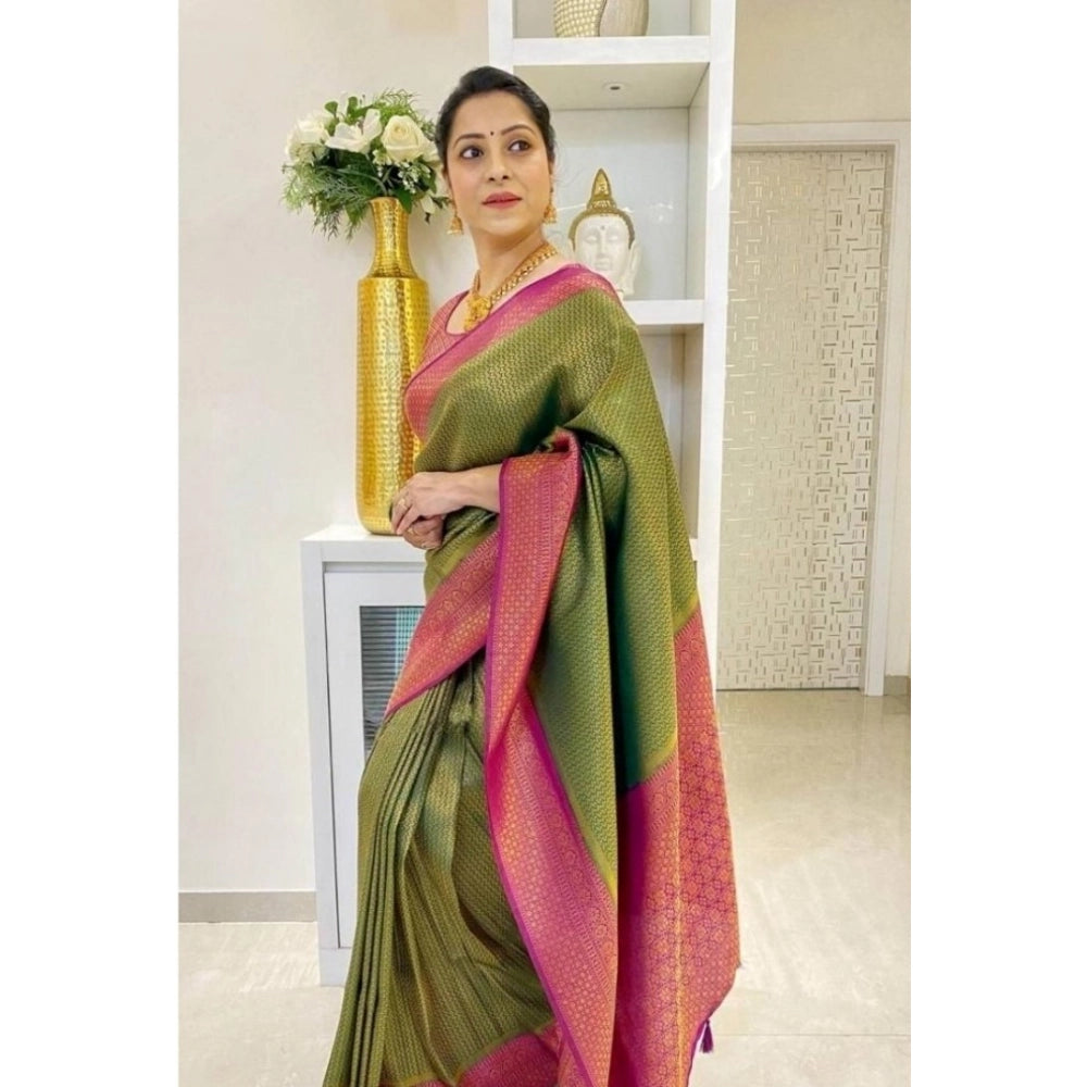 Women'S Soft Lichi Silk Printed Saree With Unstitched Blouse 5