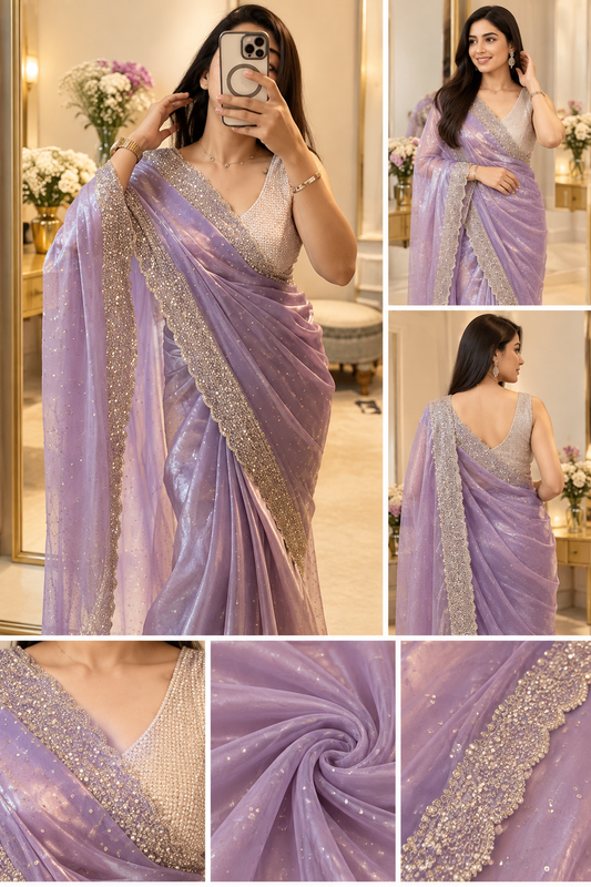 Lavender Fendy Chiffon Embellished Saree
