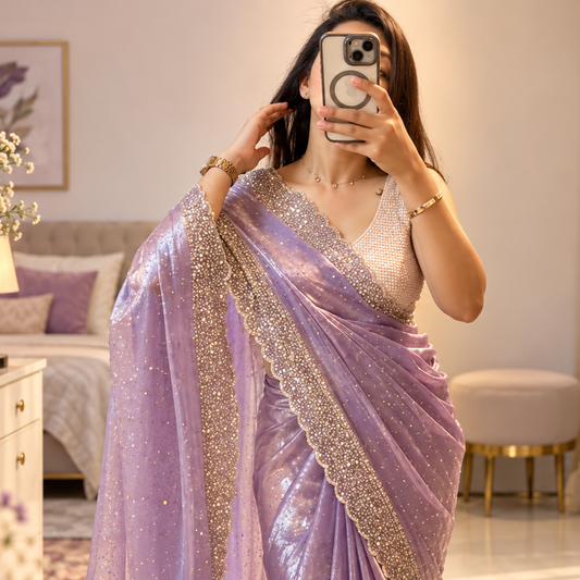 Lavender Fendy Chiffon Embellished Saree