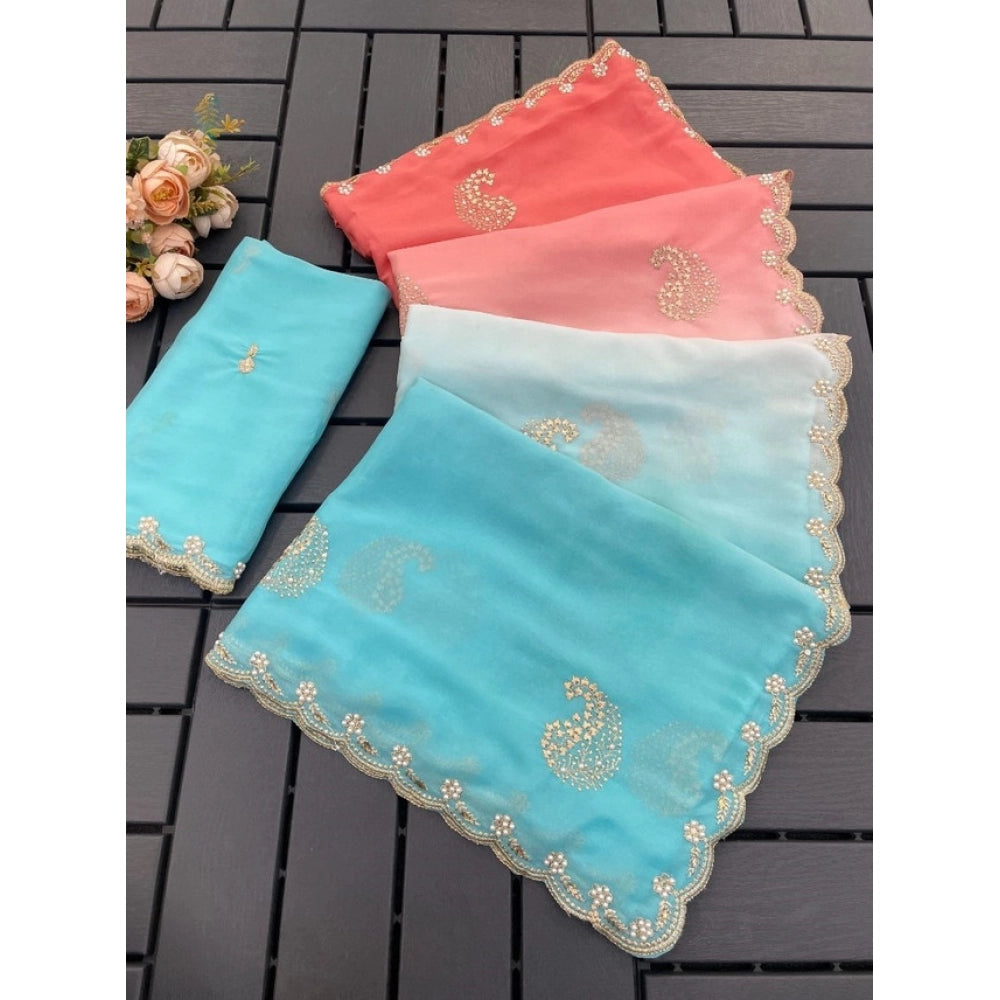 Women'S Digital Printed Geogette Saree With Unstitched Blouse