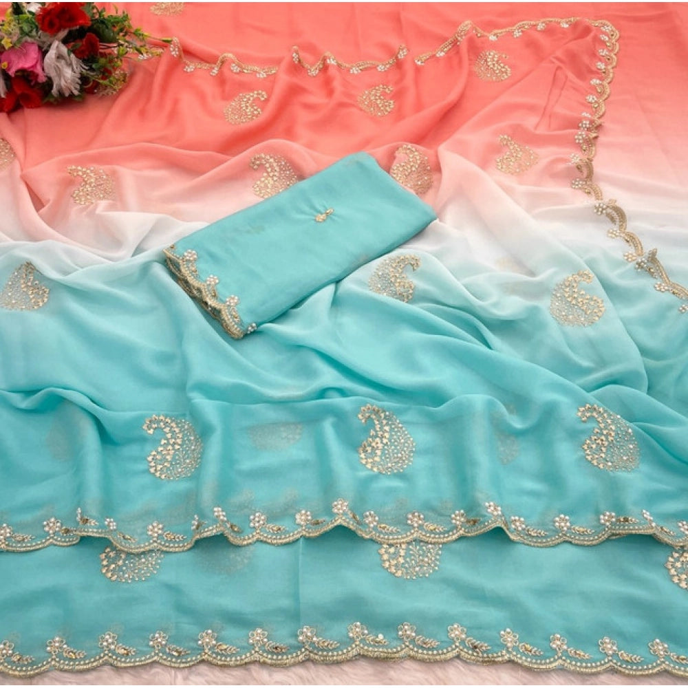 Women'S Digital Printed Geogette Saree With Unstitched Blouse