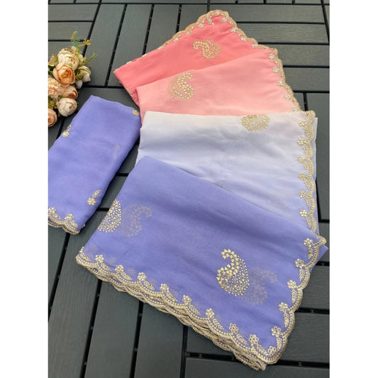 Women'S Digital Printed Geogette Saree With Unstitched Blouse