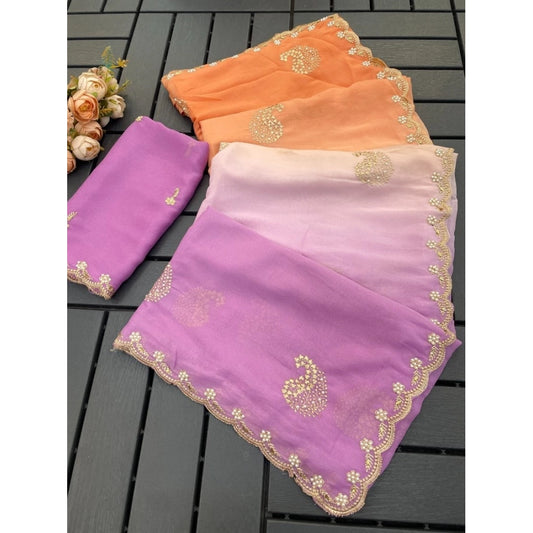 Women'S Digital Printed Geogette Saree With Unstitched Blouse