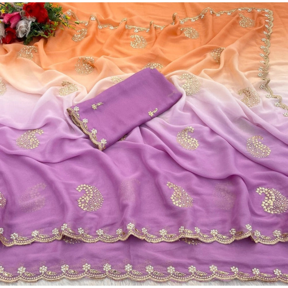 Women'S Digital Printed Geogette Saree With Unstitched Blouse