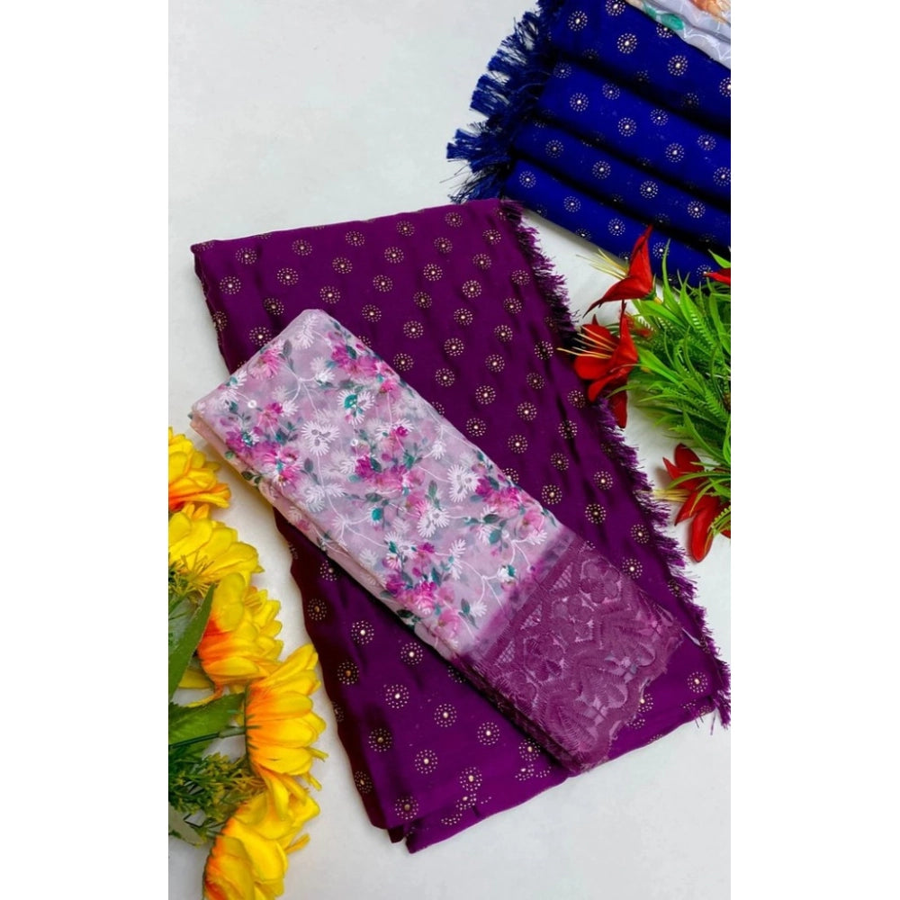 Women'S Printed Brasso Saree With Unstitched Blouse (Magenta,