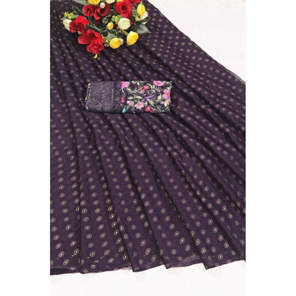 Women'S Printed Brasso Saree With Unstitched Blouse (Magenta,