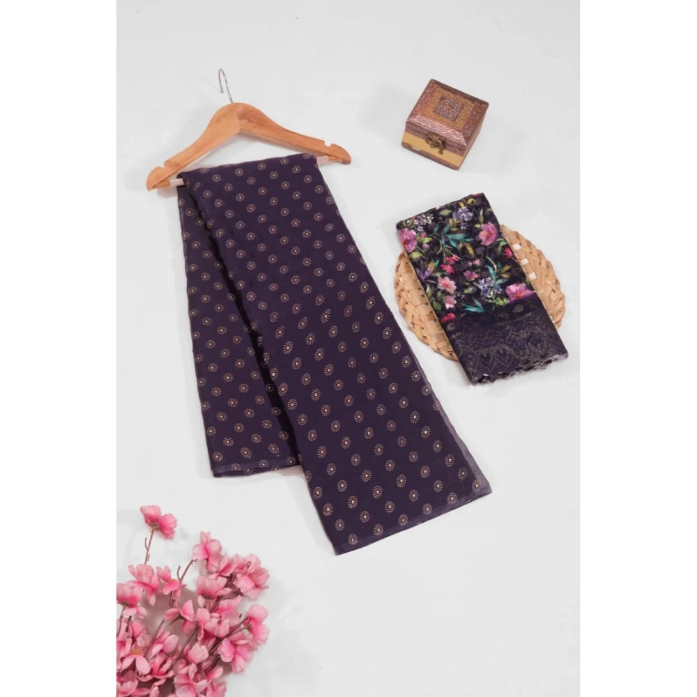 Women'S Printed Brasso Saree With Unstitched Blouse (Magenta,