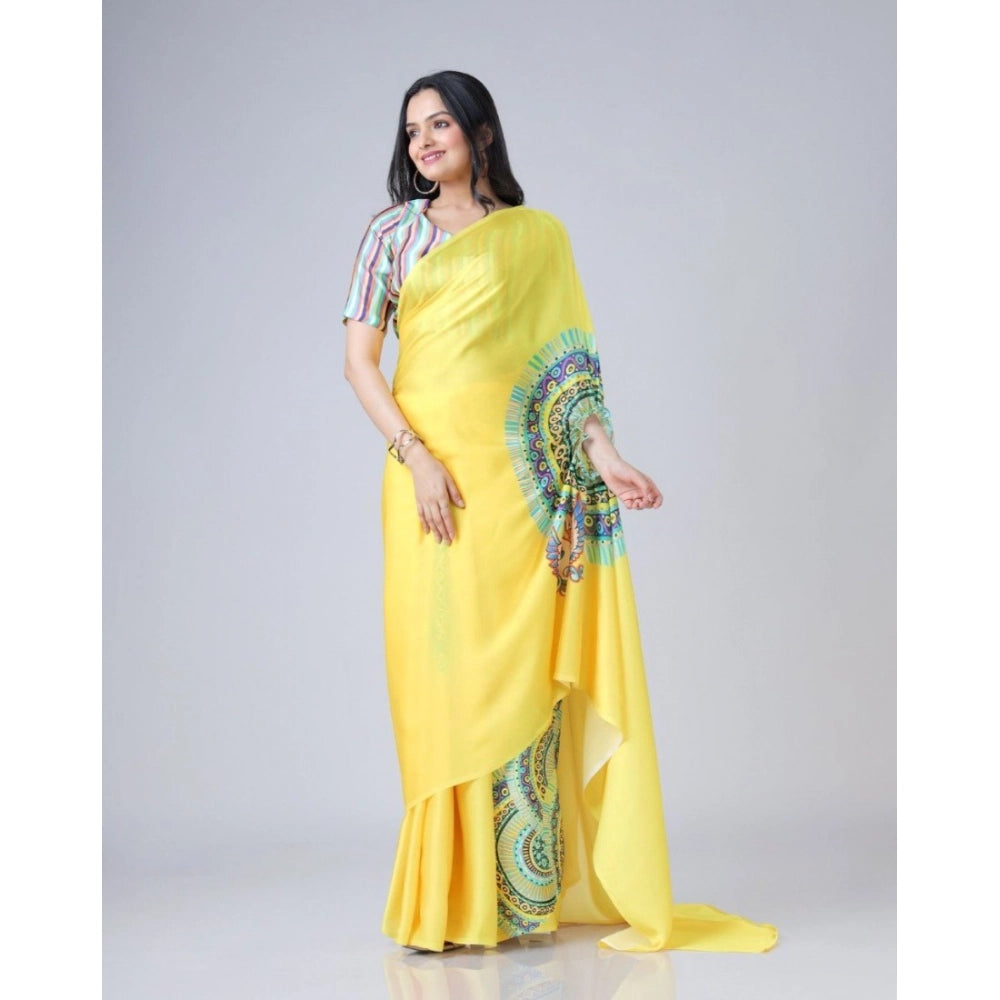 Women'S Soft Crepe Silk Printed Ready To Wear Saree With Unsti