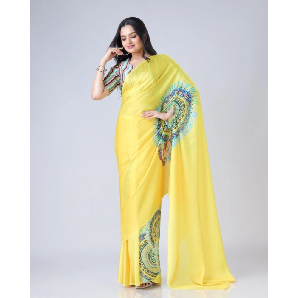 Women'S Soft Crepe Silk Printed Ready To Wear Saree With Unsti
