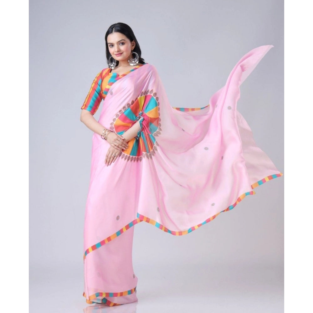 Women'S Soft Crepe Silk Printed Ready To Wear Saree With Unsti