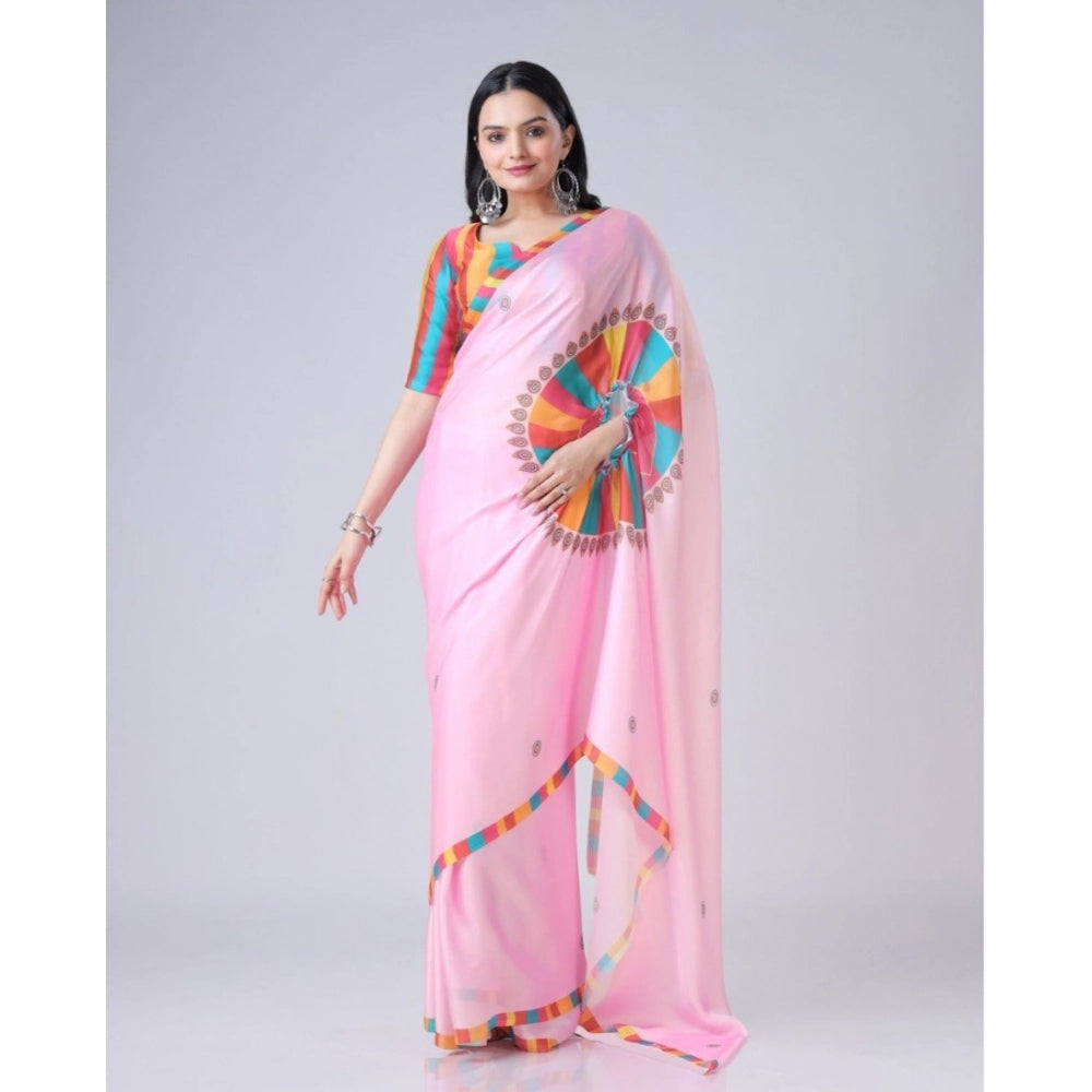 Women'S Soft Crepe Silk Printed Ready To Wear Saree With Unsti
