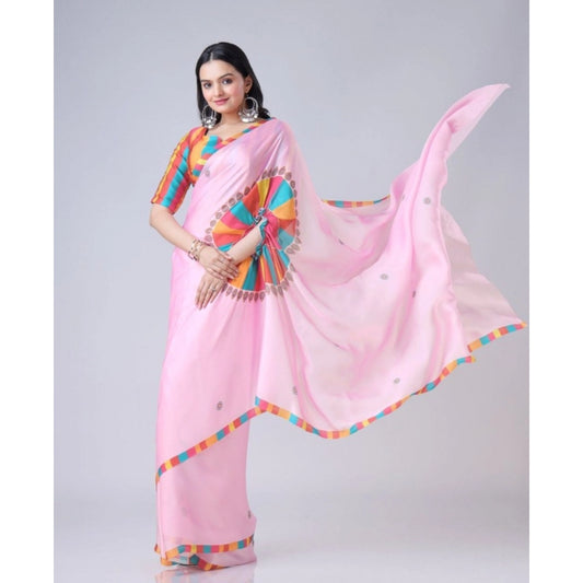 Women's Soft Crepe Silk Printed Ready To Wear Saree With Unstitched Blouse 5.5Mtr (Pink) - VANSHELLE