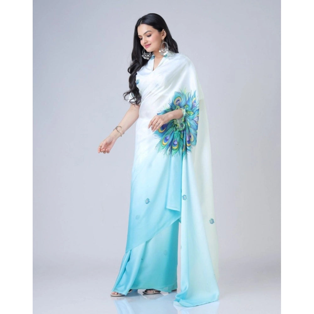 Women'S Soft Crepe Silk Printed Ready To Wear Saree With Unsti