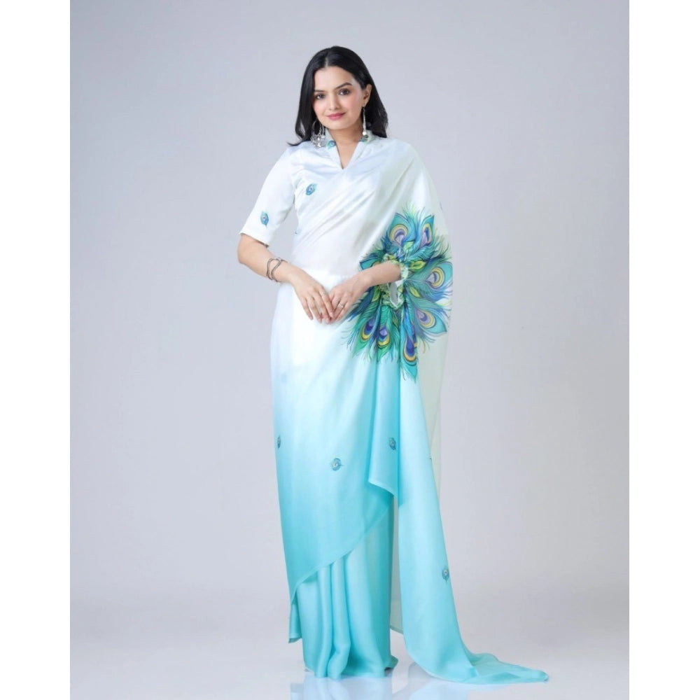 Women'S Soft Crepe Silk Printed Ready To Wear Saree With Unsti