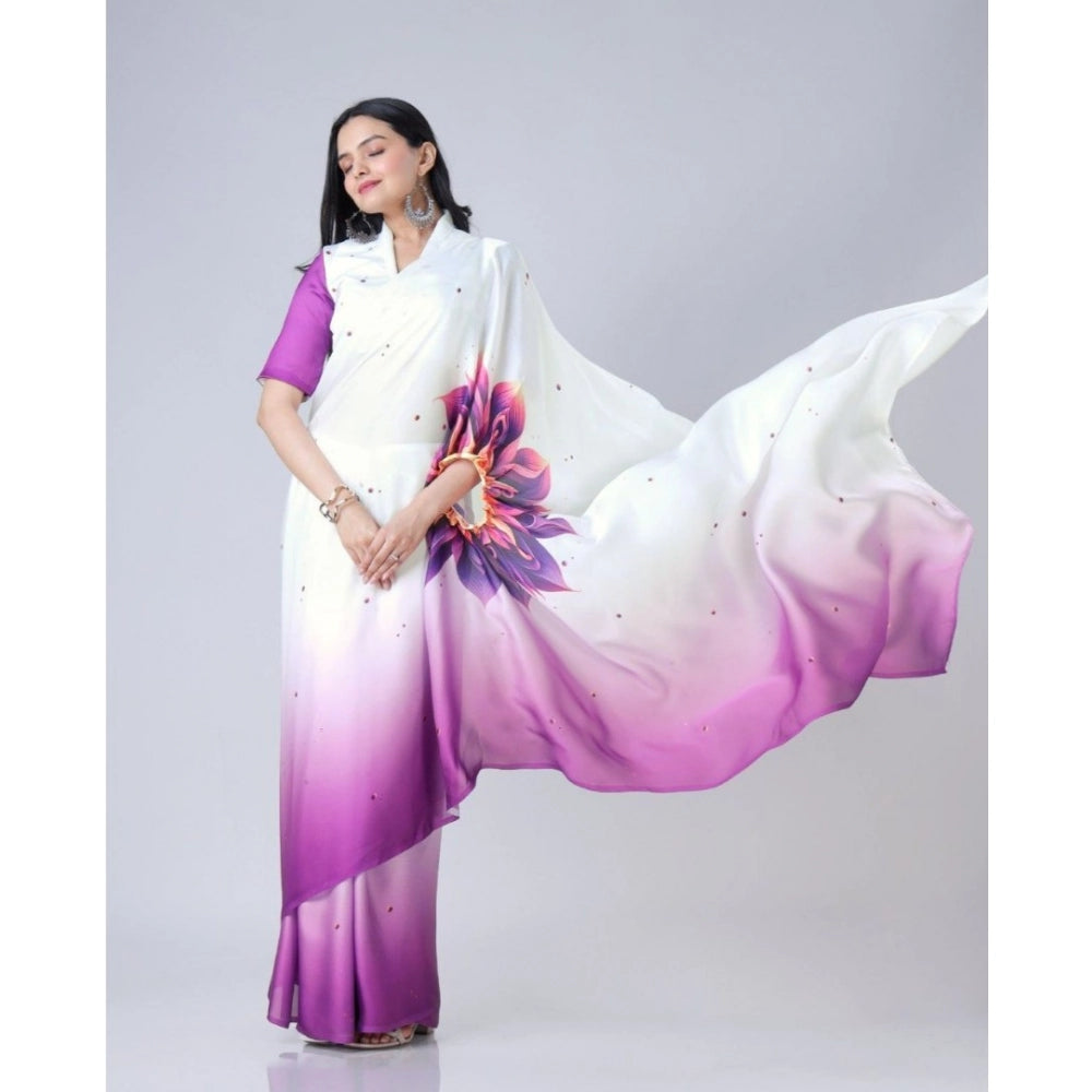 Women'S Soft Crepe Silk Printed Ready To Wear Saree With Unsti