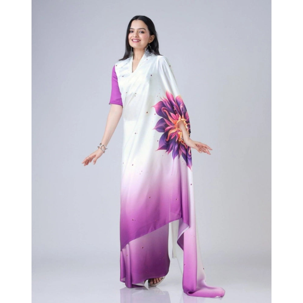 Women'S Soft Crepe Silk Printed Ready To Wear Saree With Unsti