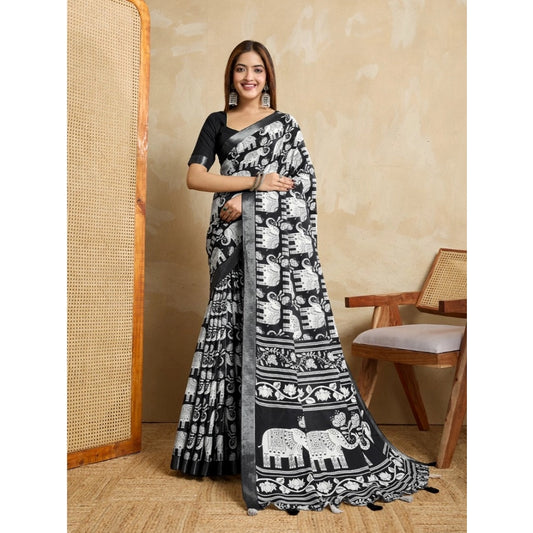 Women'S Silk Blend Printed Saree With Unstitched Blouse 5.5Mtr