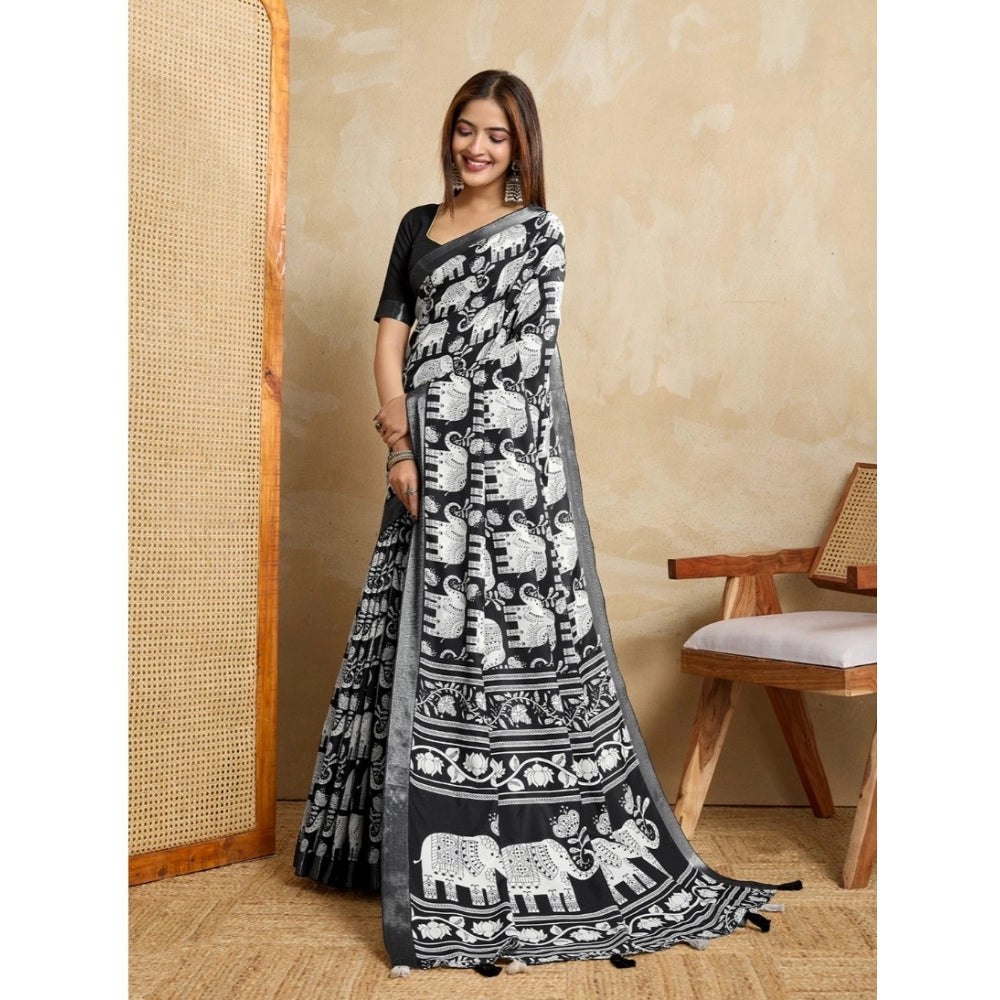 Women'S Silk Blend Printed Saree With Unstitched Blouse 5.5Mtr