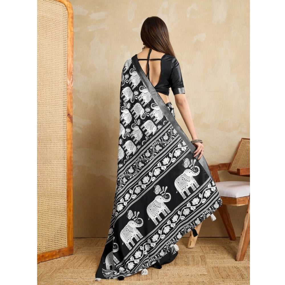 Women'S Silk Blend Printed Saree With Unstitched Blouse 5.5Mtr