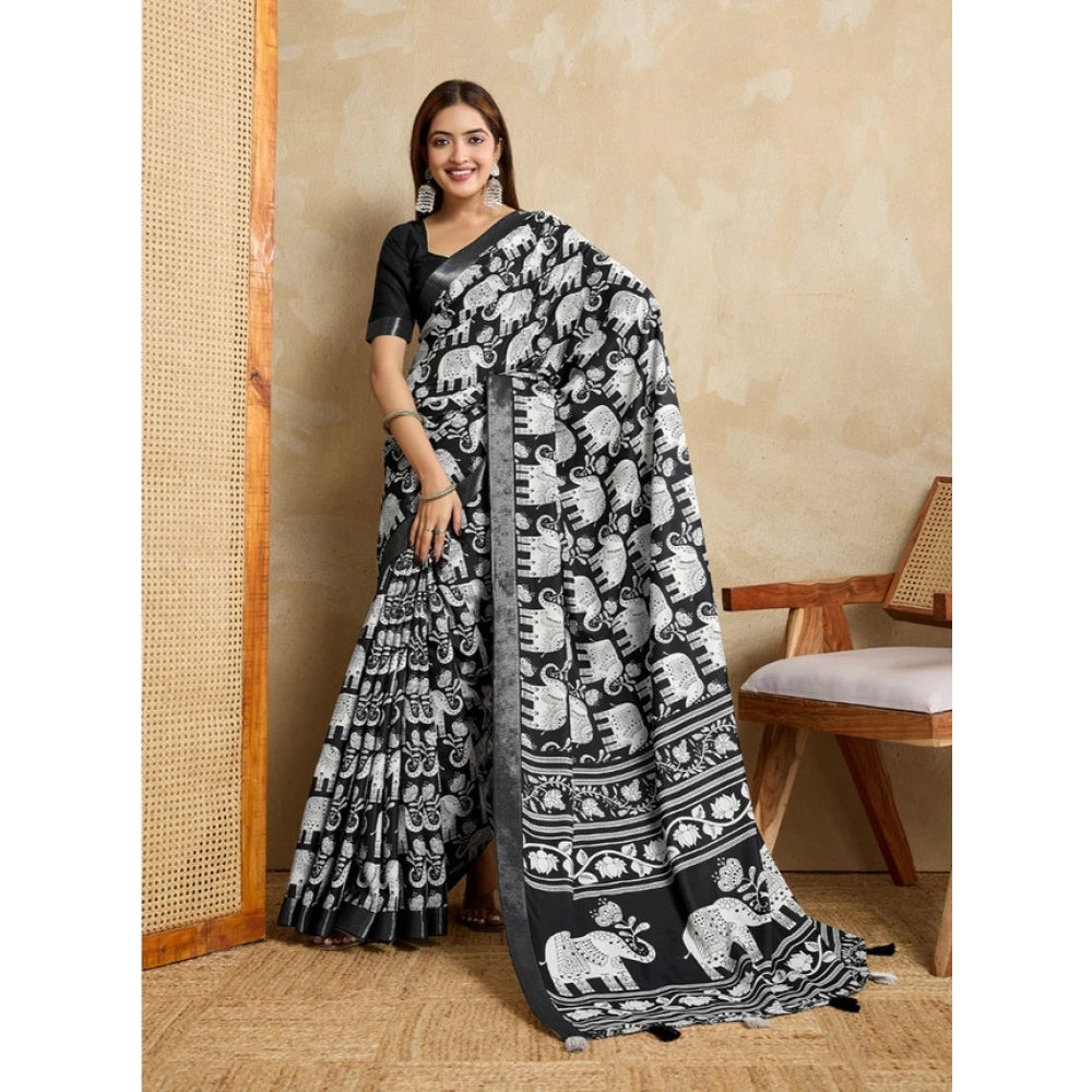 Women'S Silk Blend Printed Saree With Unstitched Blouse 5.5Mtr