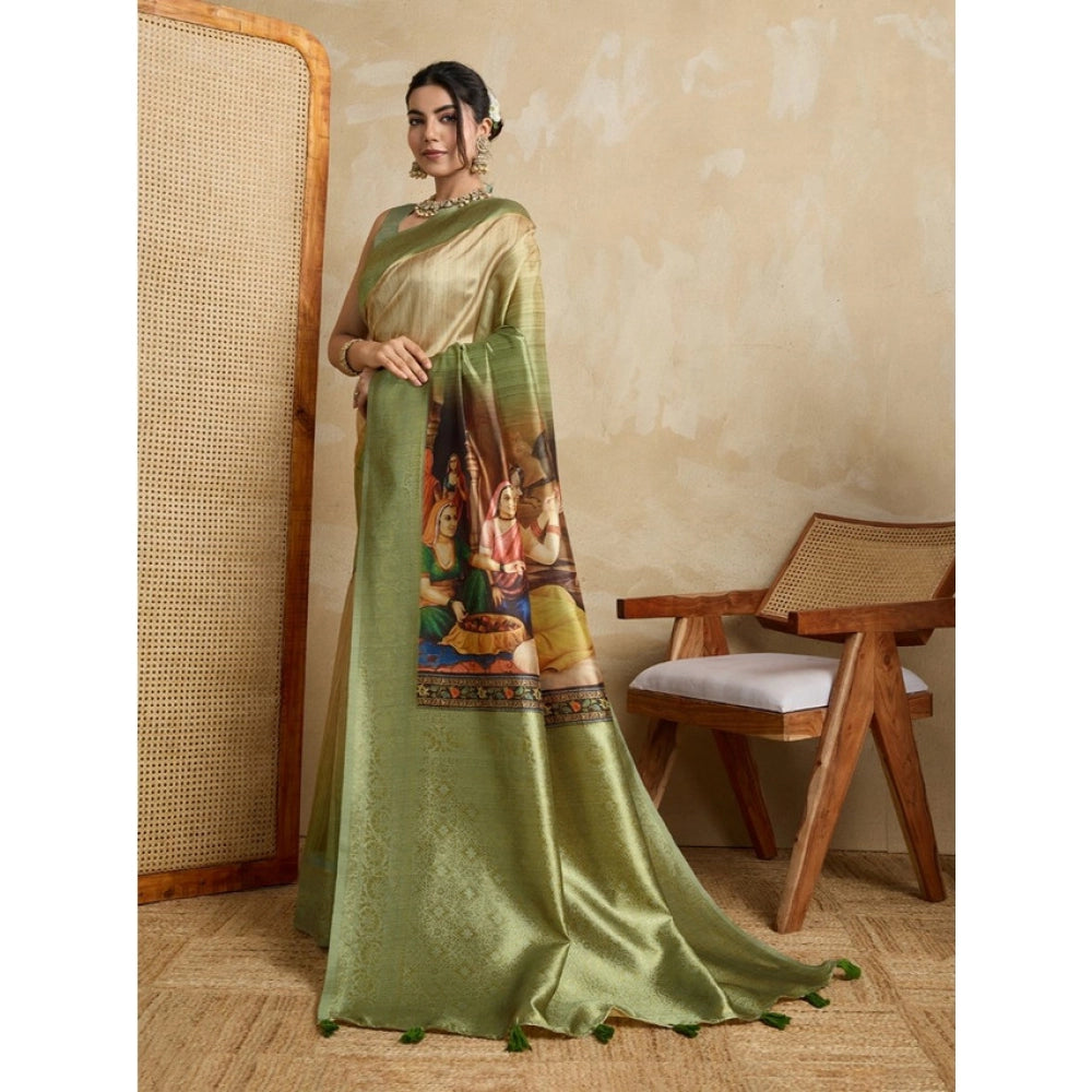 Women'S Silk Printed Saree With Unstitched Blouse 5.5Mtr (Mehe