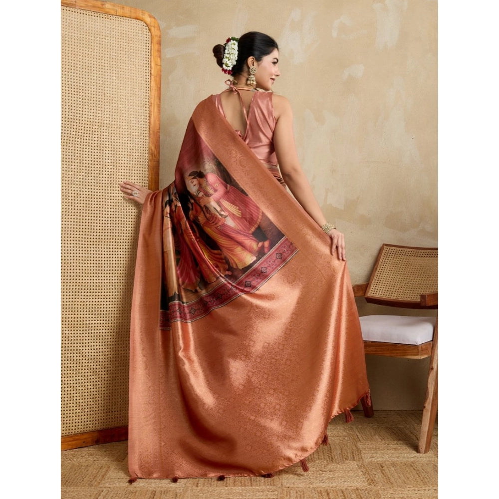 Women'S Silk Printed Saree With Unstitched Blouse 5.5Mtr (Peac