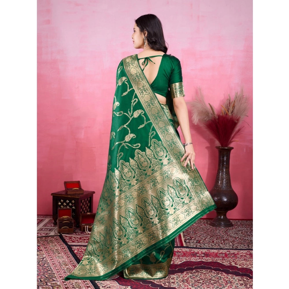Women's Banarasi Silk Printed Saree With Unstitched Blouse 5.5Mtr (Green) - VANSHELLE