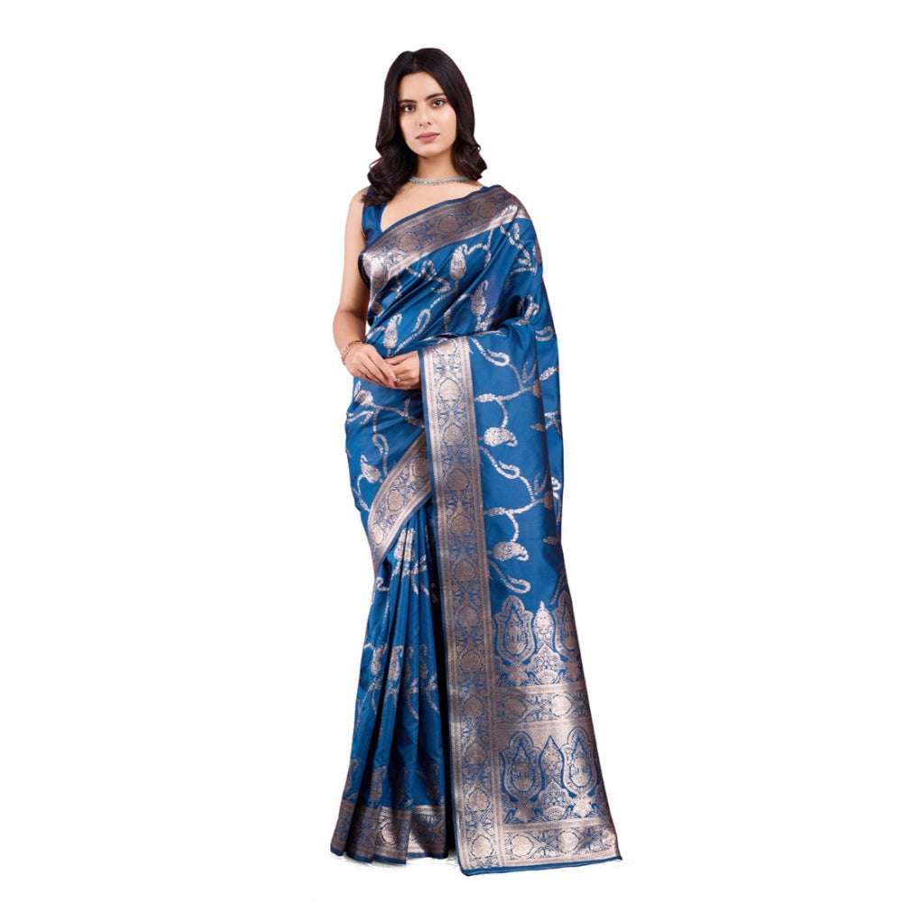 Women'S Banarasi Silk Printed Saree With Unstitched Blouse 5.5