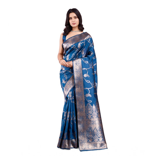 Women'S Banarasi Silk Printed Saree With Unstitched Blouse 5.5