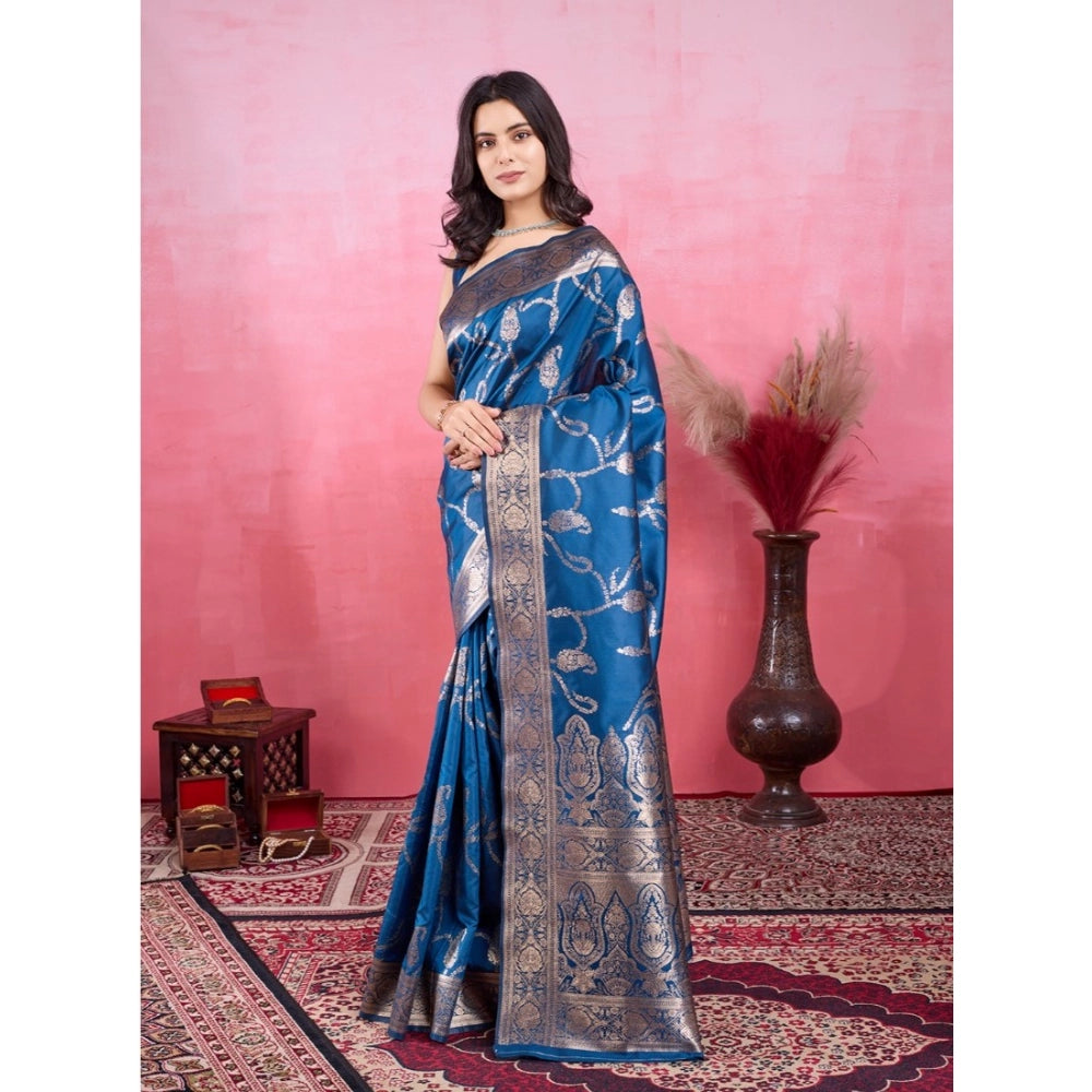 Women'S Banarasi Silk Printed Saree With Unstitched Blouse 5.5
