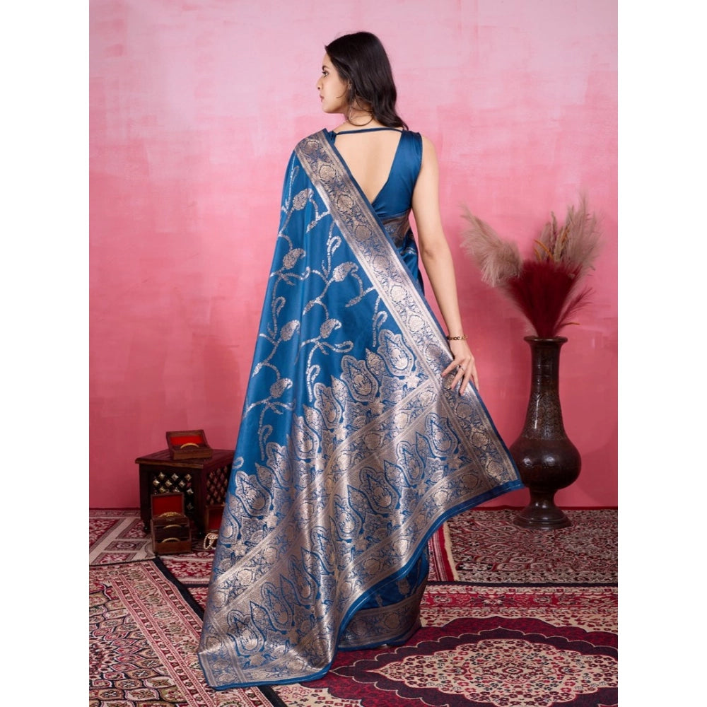 Women'S Banarasi Silk Printed Saree With Unstitched Blouse 5.5