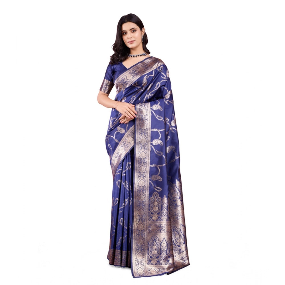 Women'S Banarasi Silk Printed Saree With Unstitched Blouse 5.5