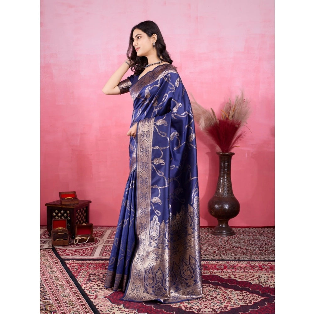 Women'S Banarasi Silk Printed Saree With Unstitched Blouse 5.5