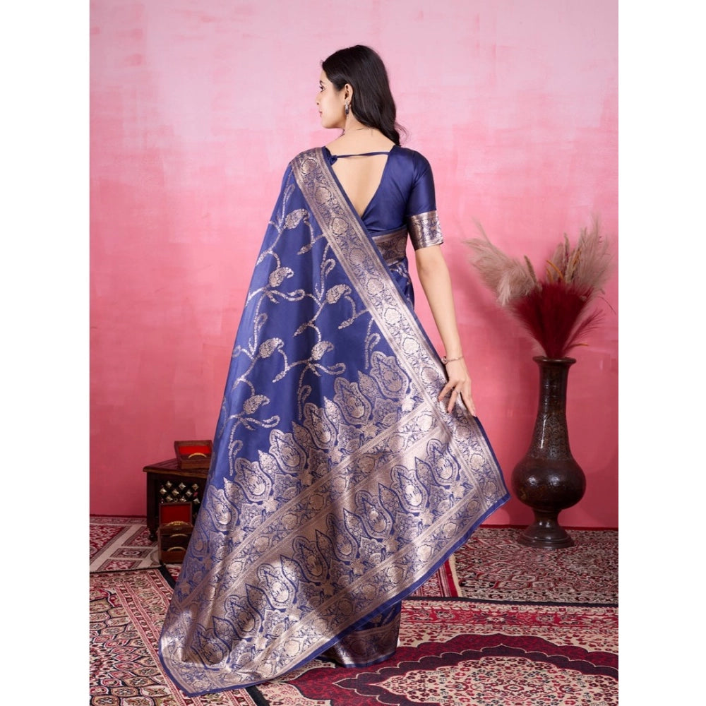 Women'S Banarasi Silk Printed Saree With Unstitched Blouse 5.5