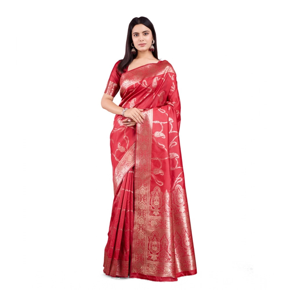 Women'S Banarasi Silk Printed Saree With Unstitched Blouse 5.5